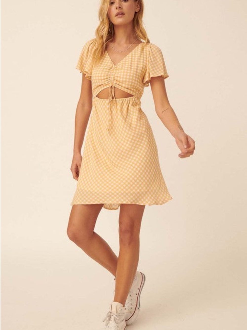 Promesa Yellow Gingham Mini Skirt